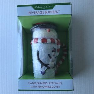 Sakura Beverage Buddies Hand Painted Snowman Latte Mug W/ Removable Cove…